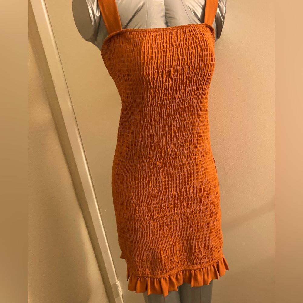Burnt Orange Storia smocked mini dress